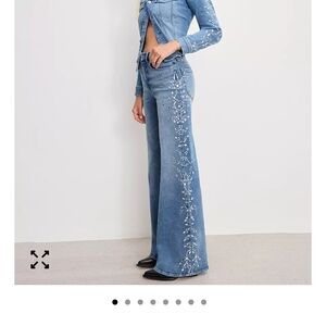 Good American Blue Embellished Flare Jeans